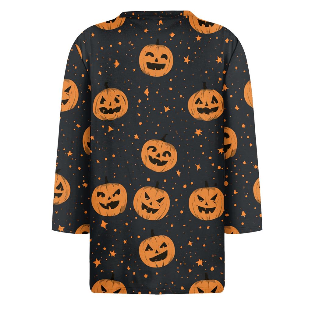 Women's Fashion Casual Short Sleeve Neck Top with Halloween and Pumpkin Print