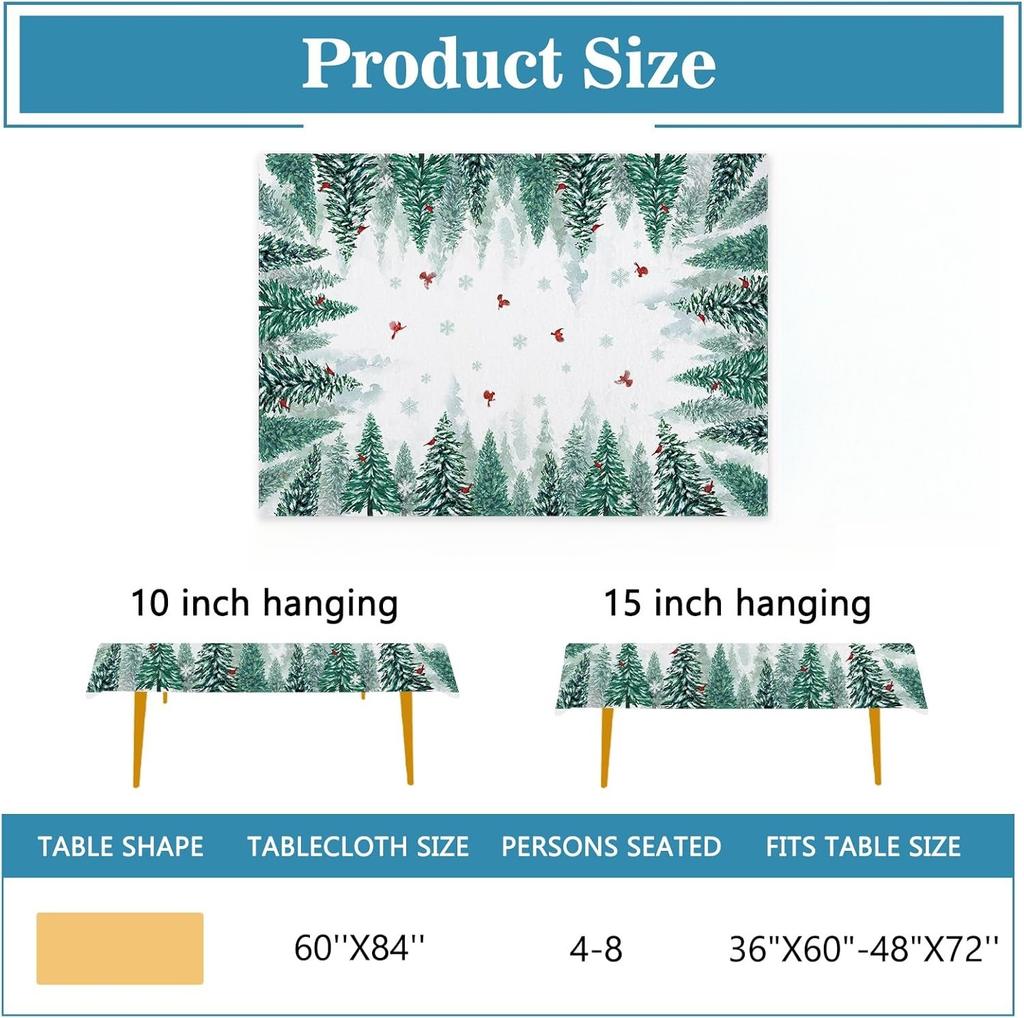 Weihnachtswald Kardinal Kiefer Baum Wasserdichte Tischdecke Party Tischdeko Winterurlaub Küche Esstischdecke Weihnachtsdeko