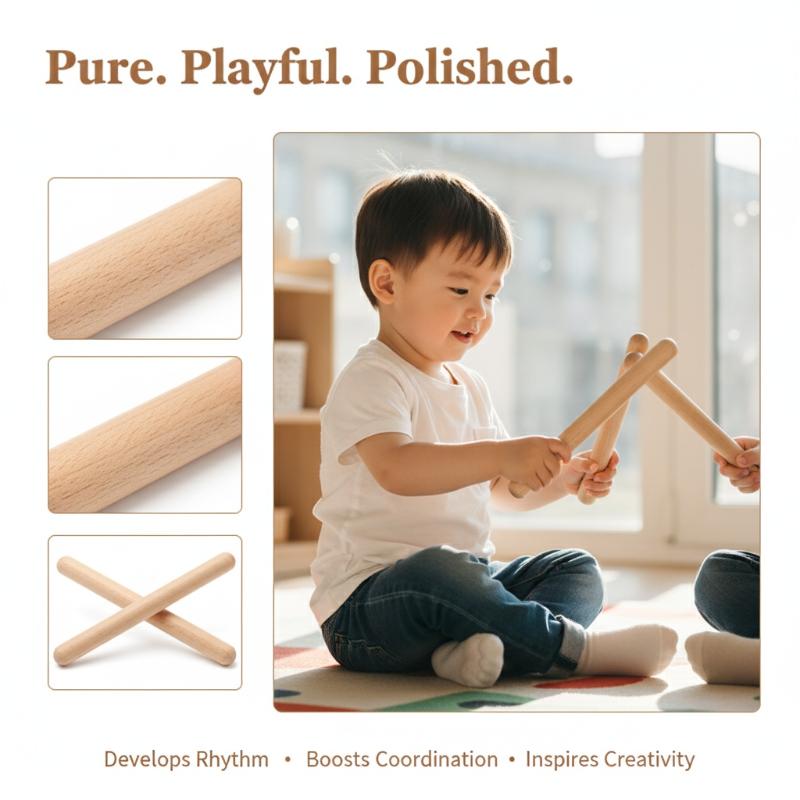 Classic Rhythm Wooden Drum Sticks 2 Pieces Percussion Instrument Kids Music Toy for Preschool Activities