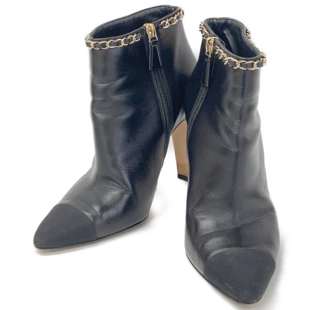 Chanel G35390 Μποτάκια με τακούνι-αλυσίδα παπούτσια 38C μαύροΜεταχειρισμένα