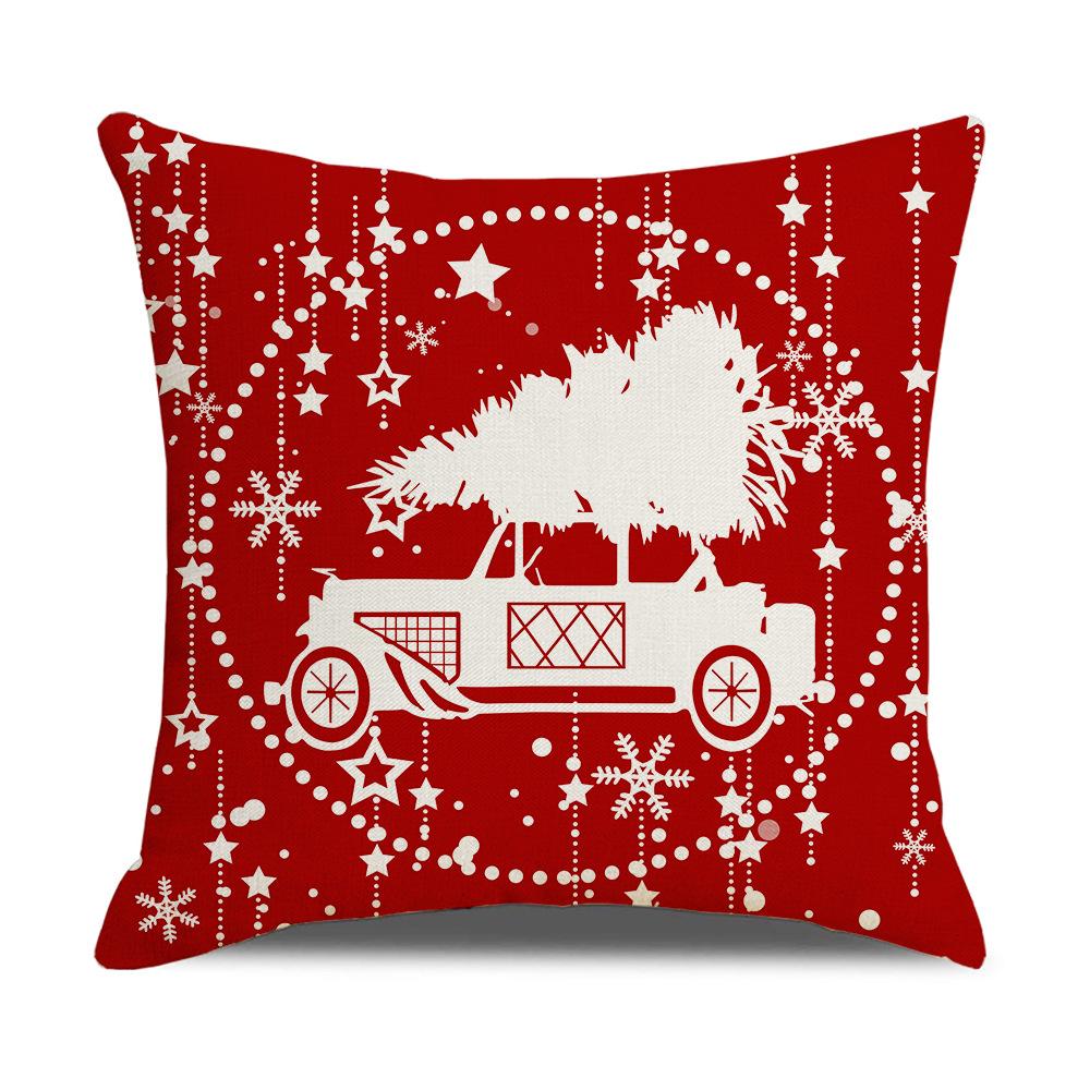 Christmas Pillow Case Linen Print Red Festive Home Cushion Living Room Cushion