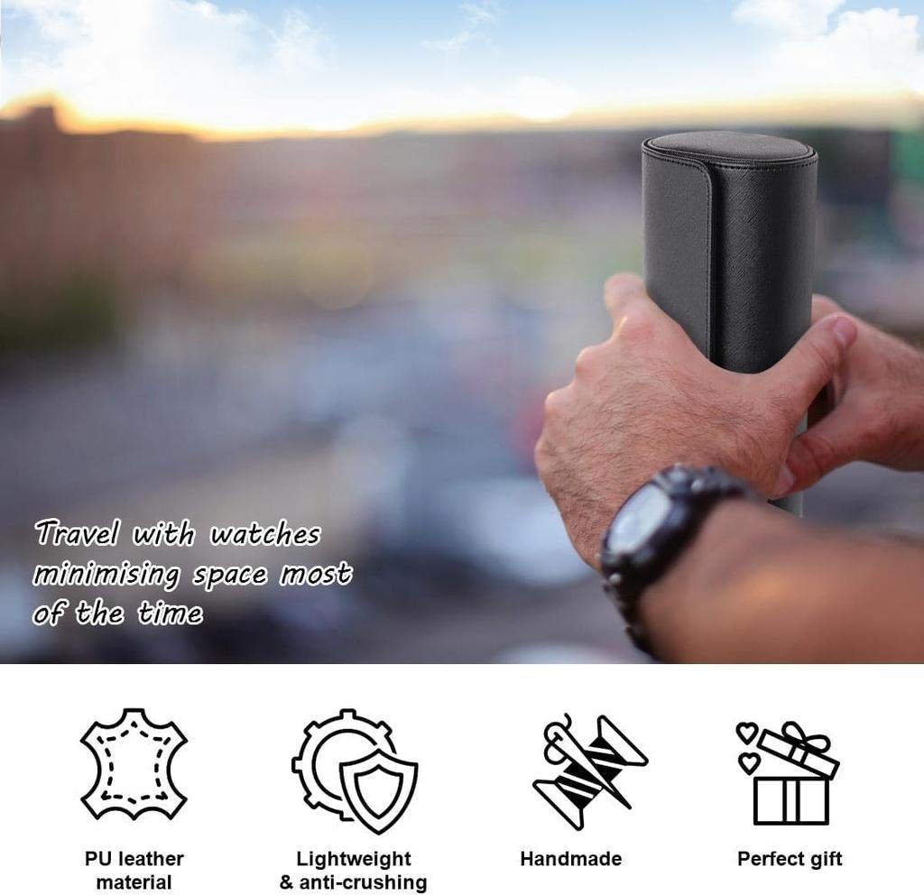 BetterJonny PU Leather Watch Fits 3 Display Case for Men and with Removable for Home and Display Case, Watches, Women, Pillow, Storage, Travel,