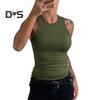Women Vest Round Neck Sleeveless Elastic Slim Fit Tops Solid Color Sport Camisole Summer Gym Fitness Tops