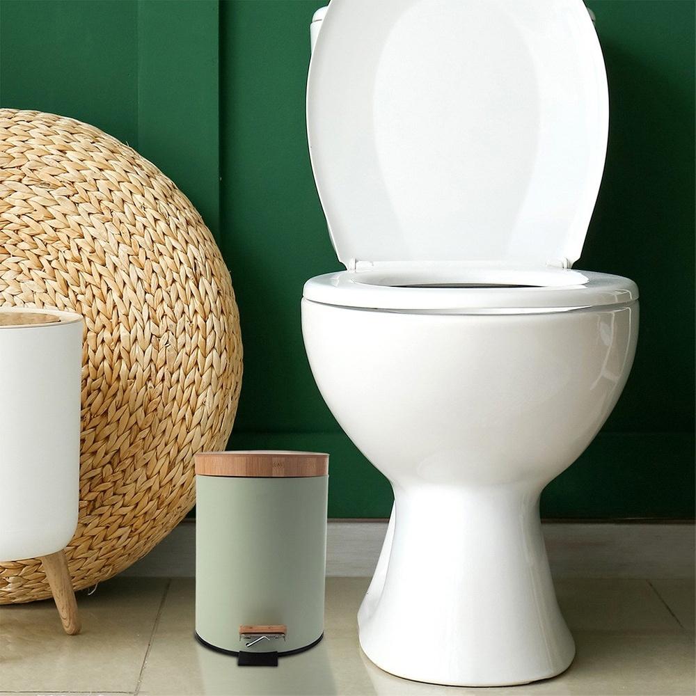 Green Metal Trash Can Waste Bin with Pedal and Lid Bathroom 3L