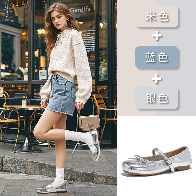 Leather bow Mary Jane women's shoes 2025 autumn new square head buckle fashion single shoes not tired feet shoes women