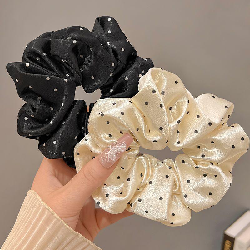 High-End French Satin Polka Dot Scrunchie - Elastic Hair Tie & Bun Accessory for Women