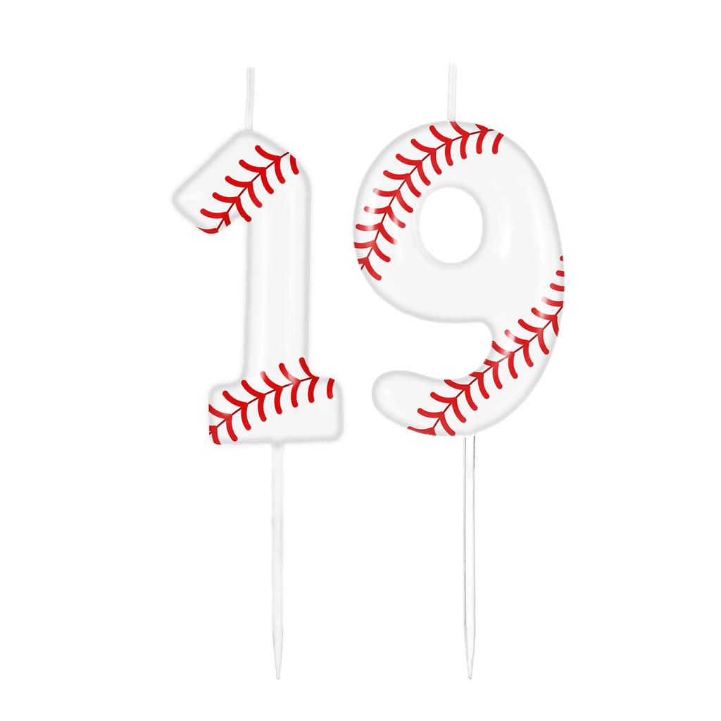 Baseball Themed Birthday White Number0-9 Candles, Boys Girls Kids Happy Birthday Cake Topper Reunions Theme Party Supplies Gifts