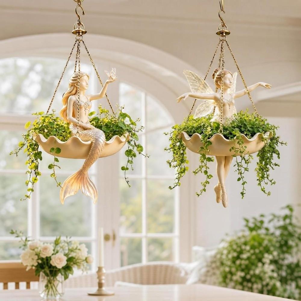 Vintage Fairy Flower Pot Resin Girl Hanging Plant Basket Cafe Decorations