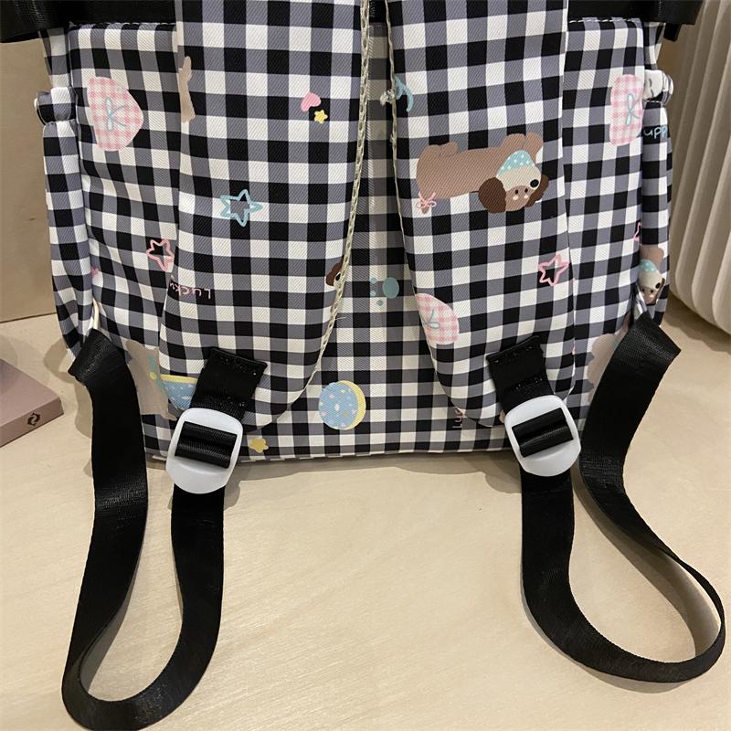Cartoon Cat Pattern Women's Backpack Plaid Schoolbag
