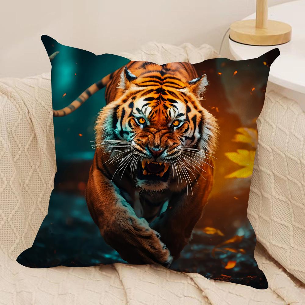 Tiger Animal Print Pattern Cushion Cover Silky Short Plush Invisible Zipper Dustproof Sofa Pillow Case For Home Decor