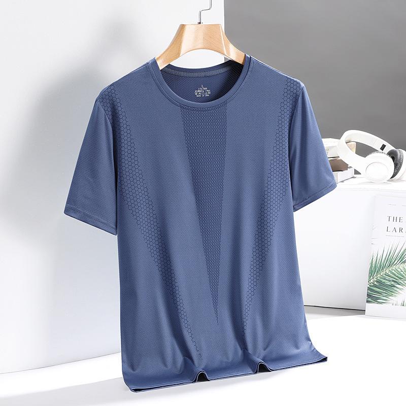 Summer New Men's Ice Silk Short Sleeve T-Shirt Thin Casual Loose Large Size Sports T-Shirt Crew Neck Quick-Drying Top