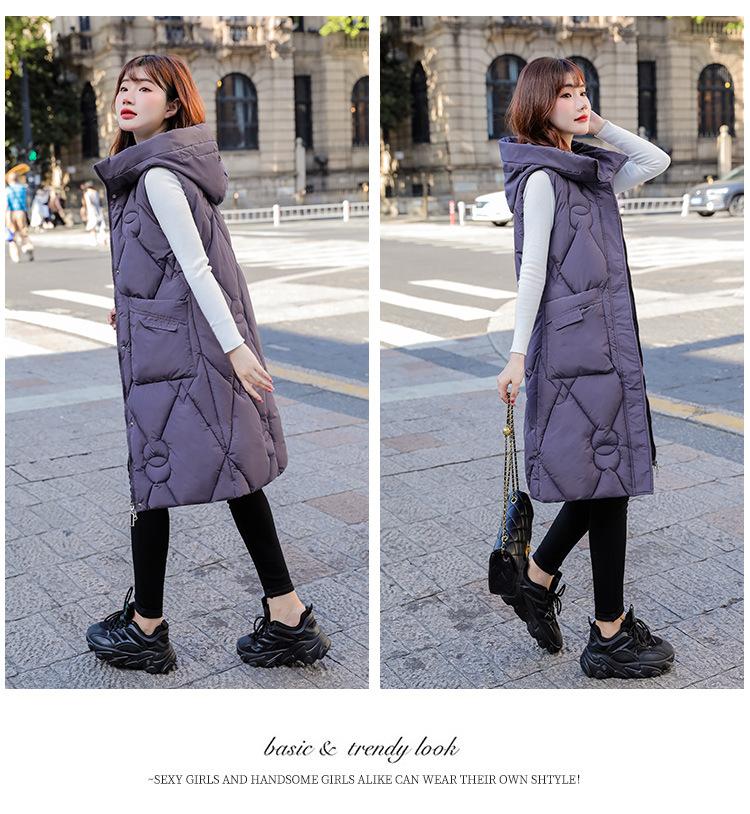 Women's Autumn and Winter Solid Color Hooded Loose Thickening Warm Sleeveless Vest Women's Jacket