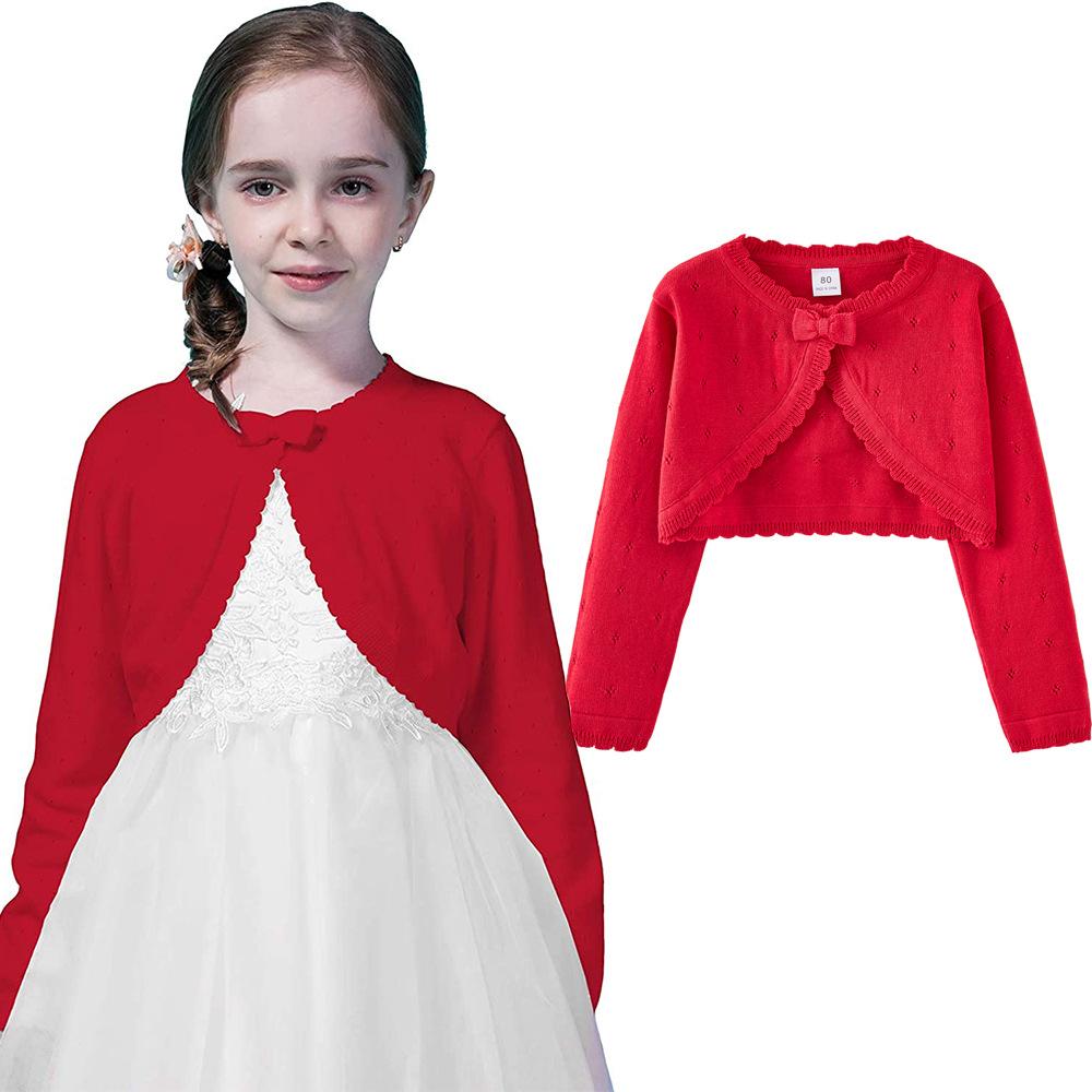 Bowknot Girls Knitted Cardigan Jacket Small and Medium Children's Sweater Thin Jacket