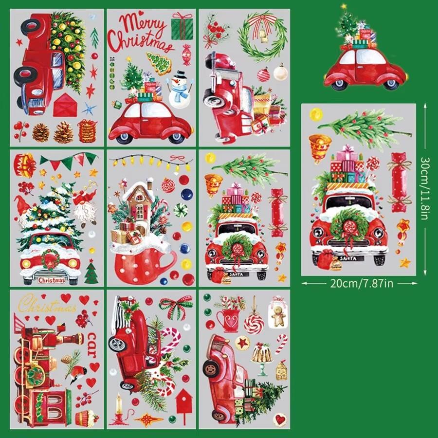 1 Set Santa Claus Elk Shop Hotel Christmas Window Double Sided Glass Sticker, Christmas, Halloween, Thanksgiving Day Gift Gift