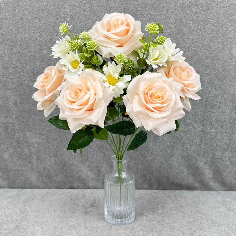 

Multicolor Artifcial Rose Flower Curled Edge Petals Green Leaves Faux Flower Rose Accesssories Desktop Ornament світло-рожевий колір