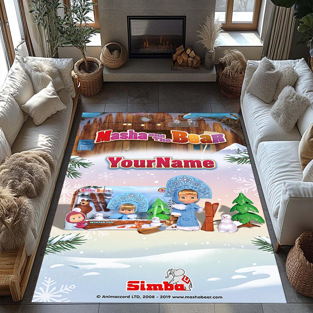 Masha Bear Customize Text Floor Rug Office Rug Design for Study Room Game Room Decorate Room Entryway Anti-slip Rug Decorate Offices