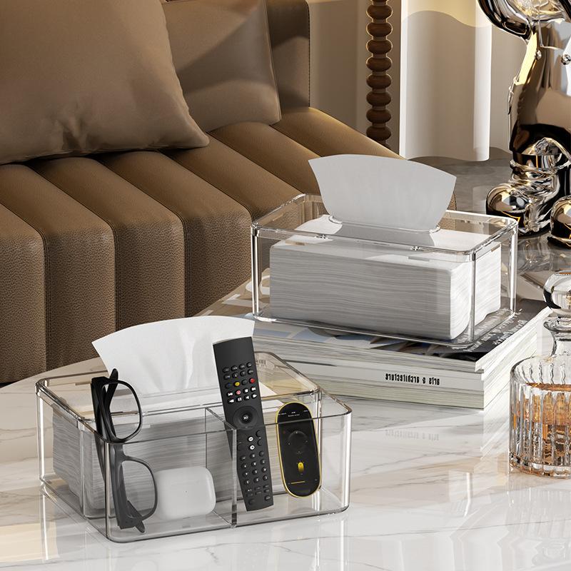 Simple Storage Tissue Box Tissue Drawer Living Room Transparent Light Luxury Partitioned Tissue Storage Box