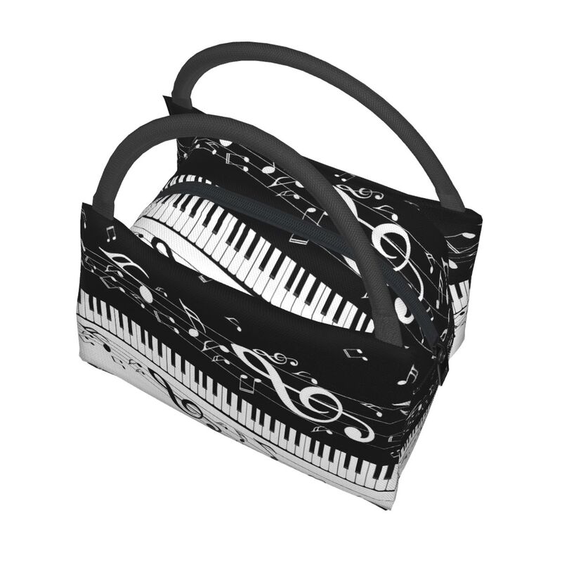 Music Notes Art Print Thermal Lunch Bag Women Portable Reusable Insulated Lunch Box Cooler Bag for Picnic Beach Work Travel