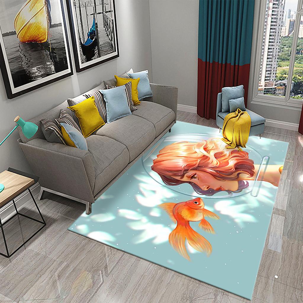 Living Room Kitchen Bedroom Entrance Rug Home Gift Cute Dreamy Goldfish Rug Bathroom Non-Slip Rug Mat
