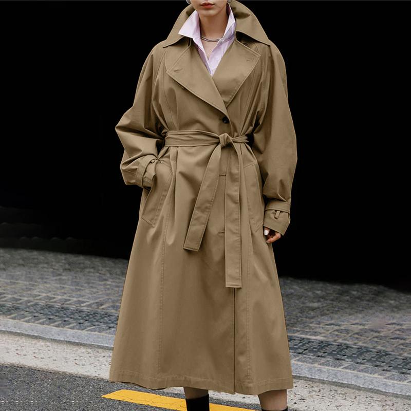 

Жіночий модний плащ з довгим рукавом та суцільним кольором, лацканами та поясом VONDA 4XL хакі