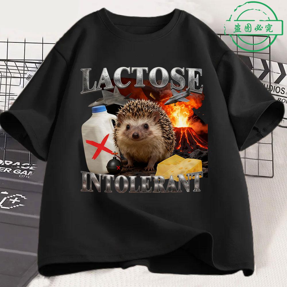 Lactose Intolerance Fun Hedgehog Meme Tshirt 2026 New Hot Mens Womens Retro Fashion Short Sleeved Cotton Casual Tshirt