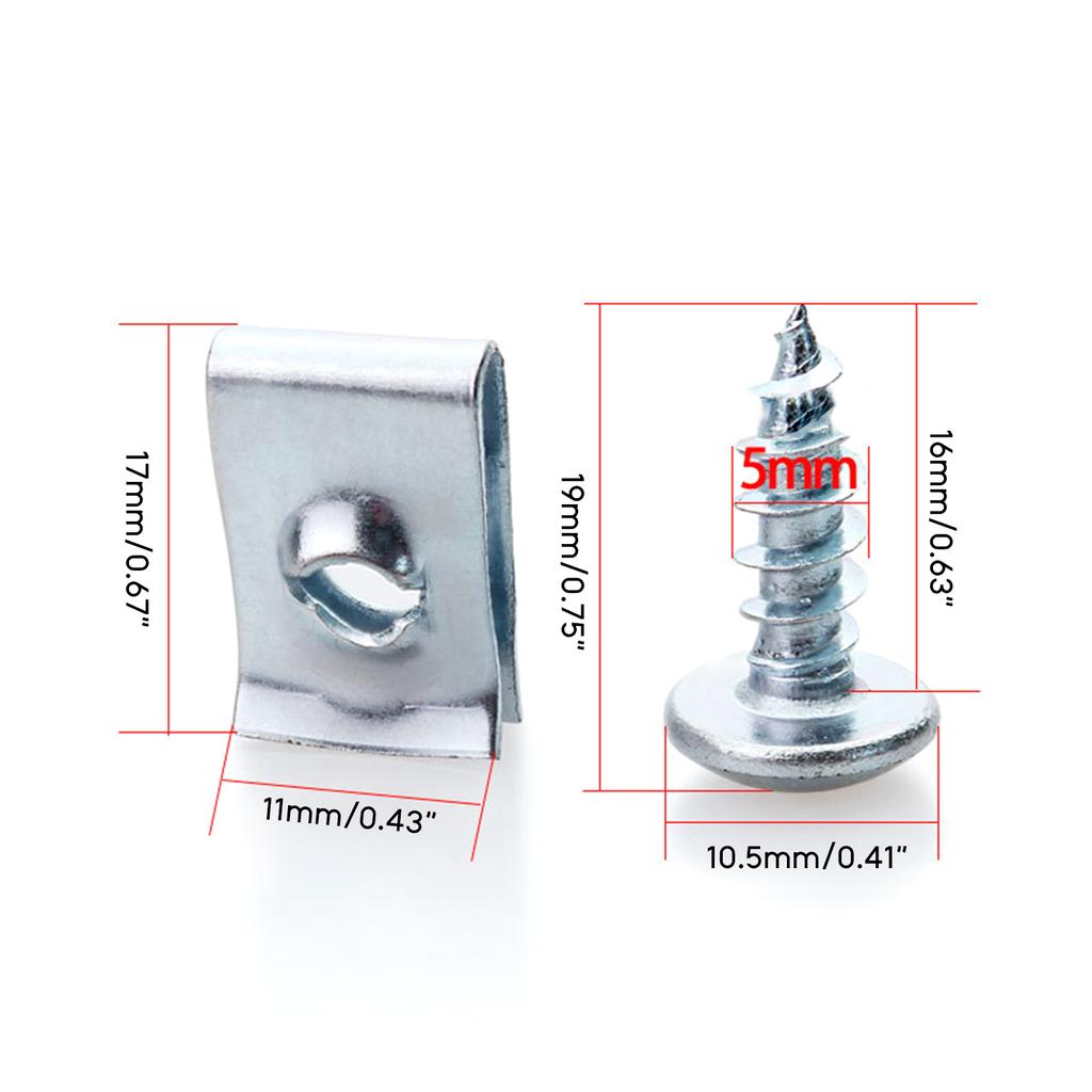 20Sets U Type Nut Mounting Fastener Clips with Screws Auto Engine Fender Guard Plate Clamp Retainer Fastener Rivet Clips
