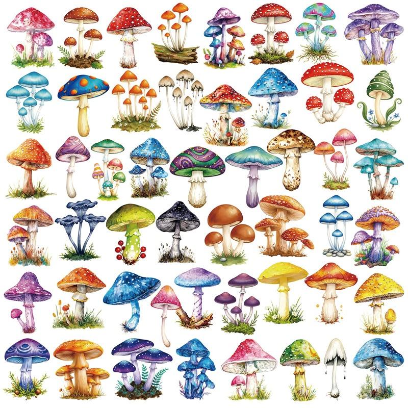 50PCS Cartoon Mushroom Colored PET Sticker Aesthetic Decoration Scrapbooking Stationery DIY Hand Accounting Supplies for Kids
