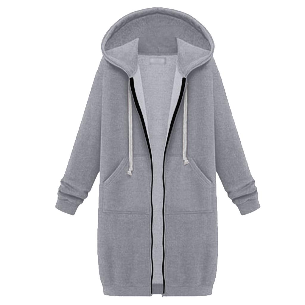 Damen Sweatshirt Verlängert Locker Langärmlig Kapuzenjacke Mit Taschen