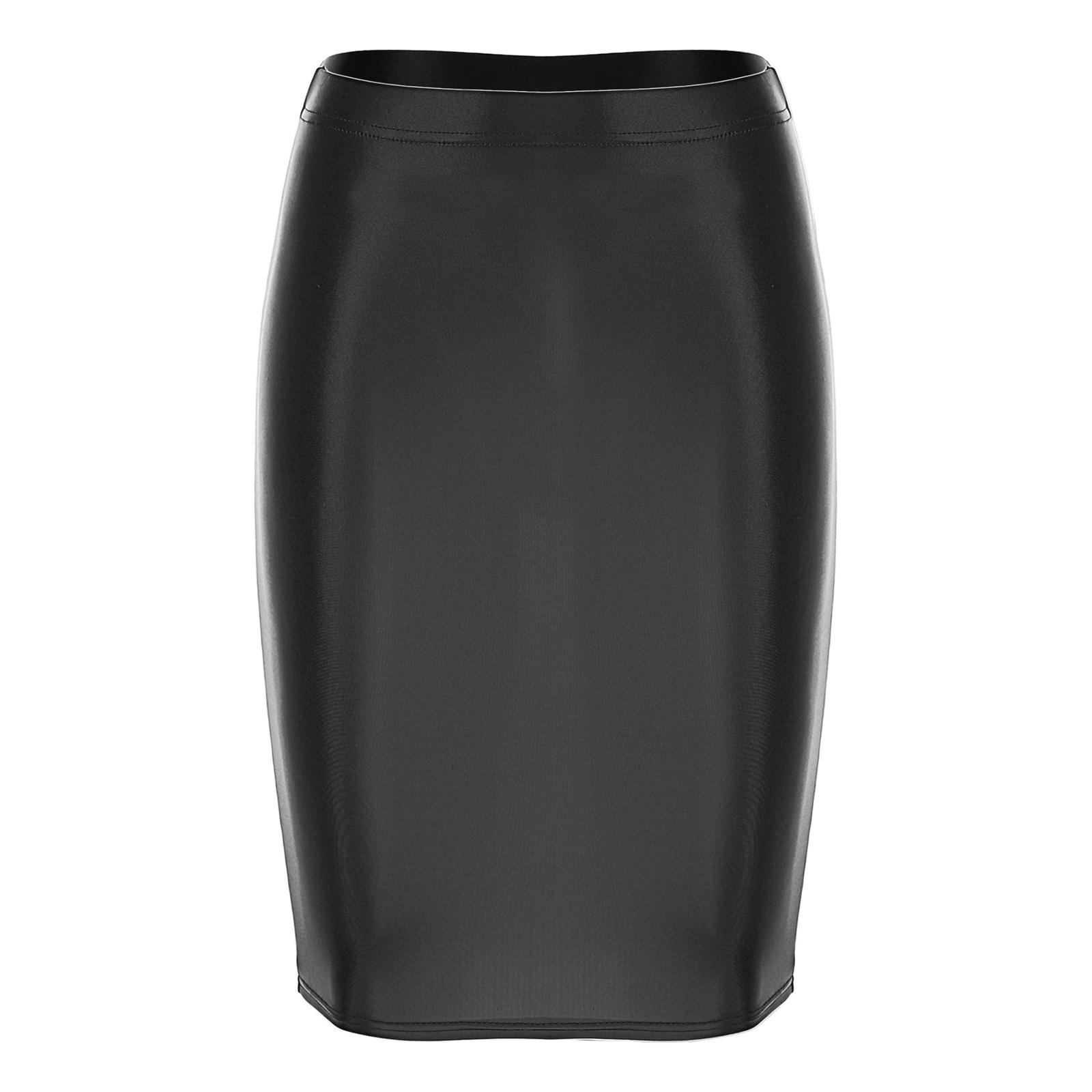 

Женская юбка-карандаш с высокой талией, глянцевый эластичный облегающий дизайн для клубных музыкальных фестивалей M чёрный