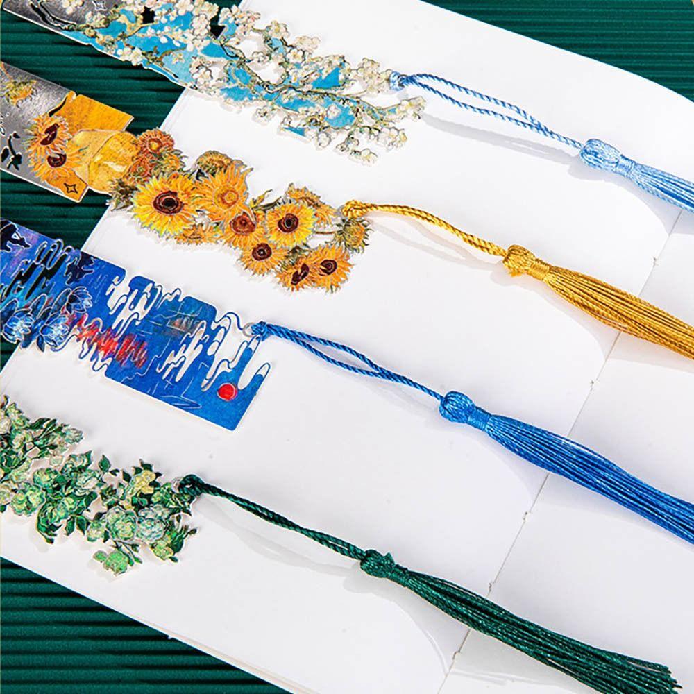 Tassel Pendant Metal Bookmark Oil Painting Pagination Mark  School Office Supplies