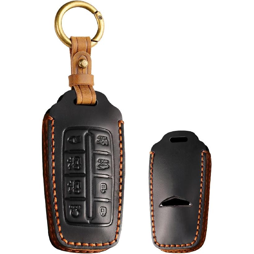 8 Button Leather Key Fob Cover Fit for Genesis G80 GV80 GV70 G90 синий