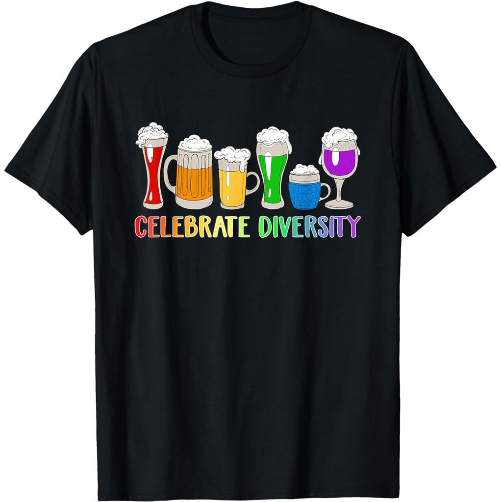 Celebrate Diversity Beer Drinking LGBT Beer Gay Pride Month T Shirts Humor Streetwear Tee Short Sleeve Unisex Loose Clothing