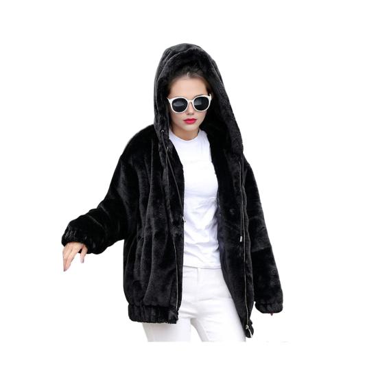 

Женская пушистая флисовая куртка на молнии с капюшоном, пальто на подкладке из шерпы, толстая теплая осенняя 2XL