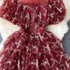 Summer Lace Hook Flower Embroidered Bubble Sleeve Dress for Womenfashion Slim Waist Dress Female A-line Cake Party Retro Dress