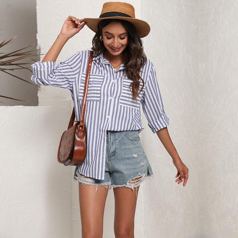 Elegant Women's summer blouses  striped casual woman tops women shirt blouse blusas blusa feminina long sleeve top female mujer