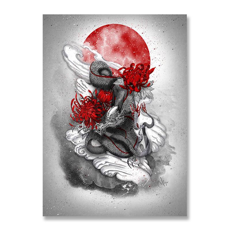 

Современное искусство китайский летающий дракон тэнгун уходит в туман картины на холсте постеры и принты украшение для дома, гостиной 21*30cm No Frame