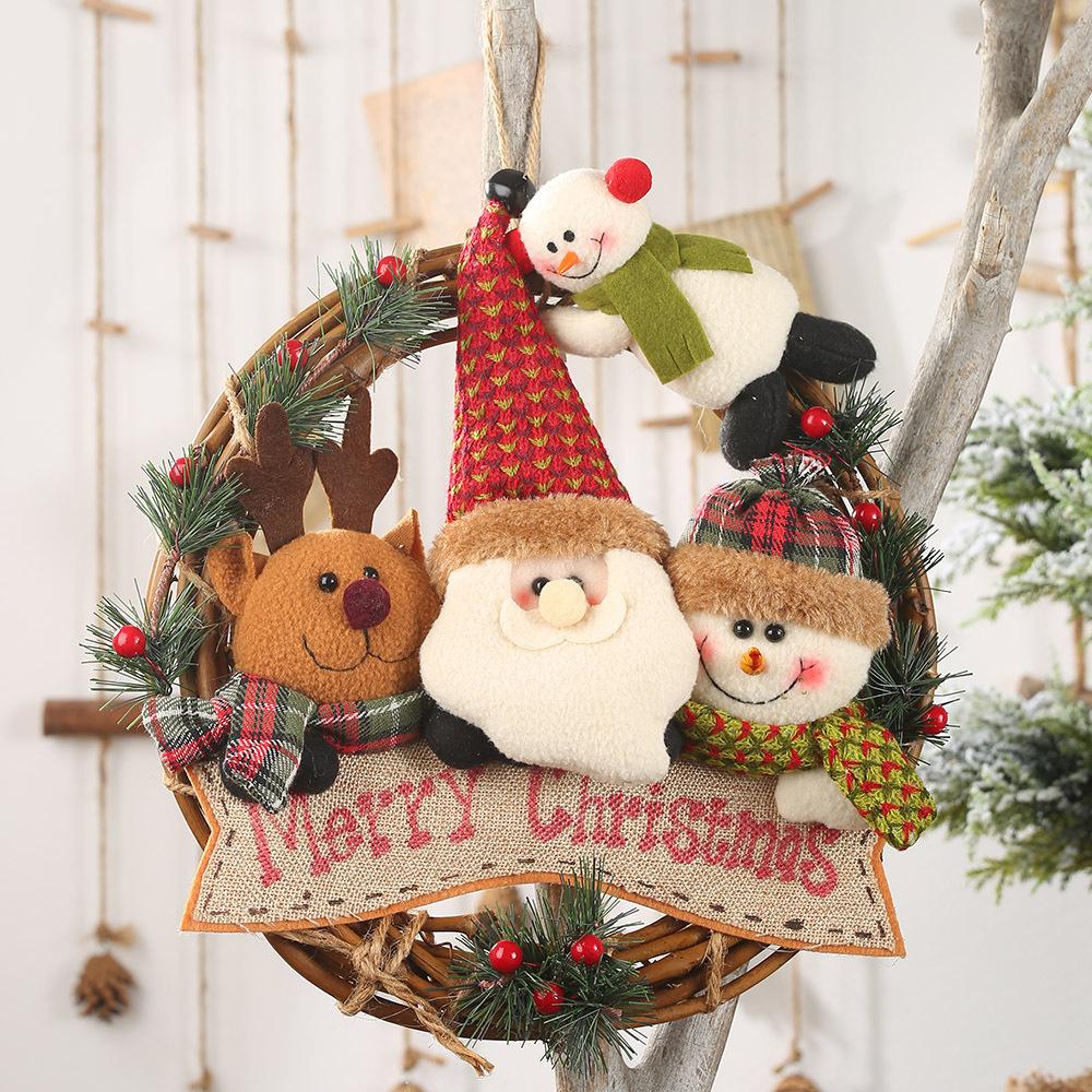 

Santa Claus Reindeer Christmas Wreath, Handmade Woven Rattan, Holiday Wall Hanging, Mini Desktop Decoration for Home Decoration