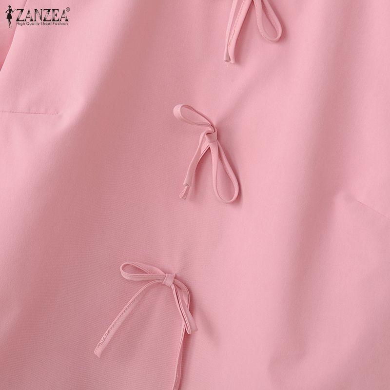 ZANZEA Women Casual Round Neck Solid Color Loose Short Sleeve Blouse