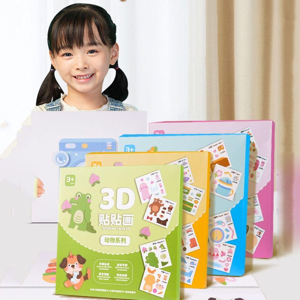 

Paper 3D EVA Stickers Books Educational Toys Animals Sticker Book DIY Paste Material Kit Children Traffic