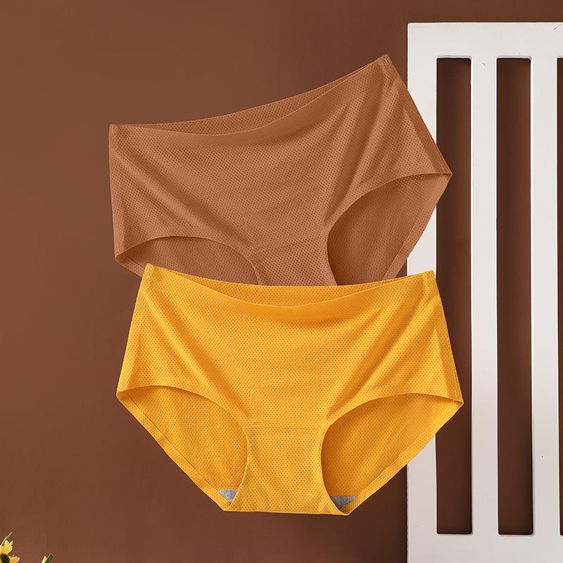 Plus Size Breathable Holes Panties Women Lingerie Solid Knickers Seamless Female Mid-rise Briefs