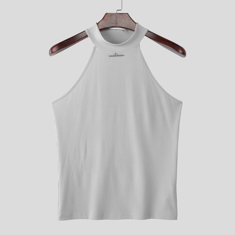 

INCERUN Мужские летние майки без рукавов, эластичные, повседневные, тонкие, в рубчик 3XL серый