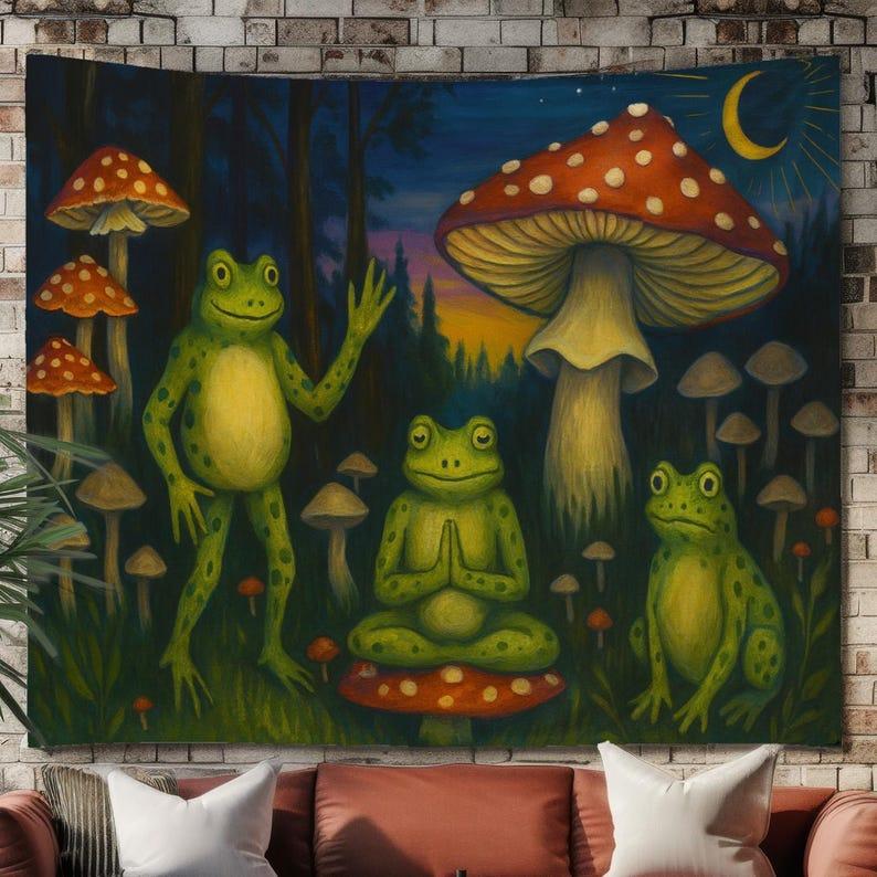 Frog Mushroom tapestry 75x100 чёрный