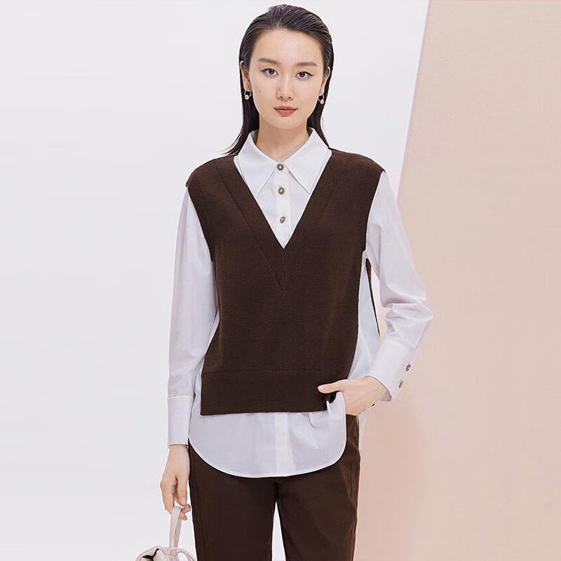 JESSIE Women s Faux Two-Piece Polo Collar Knit Sweater L