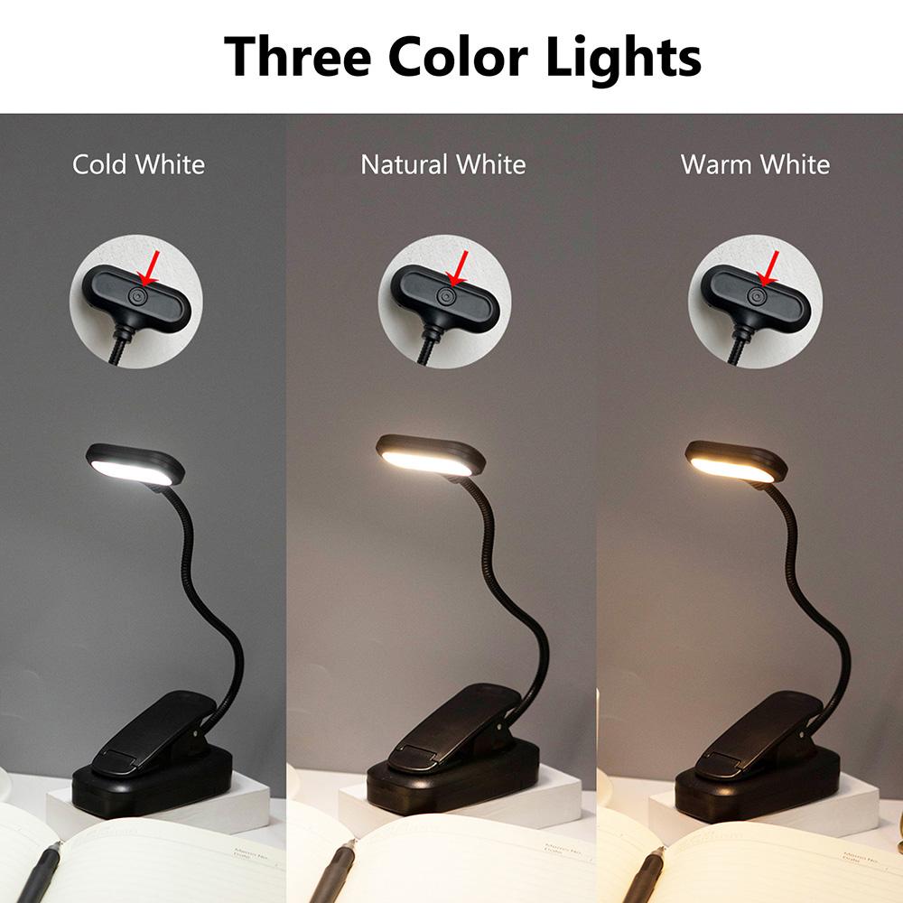 

Portable LED Book Light Clip-on Dimmable Reading Light Eye Caring Mini Desk Lamp 360° Flexible Study Table Lamp Bedside Light Battery Powered