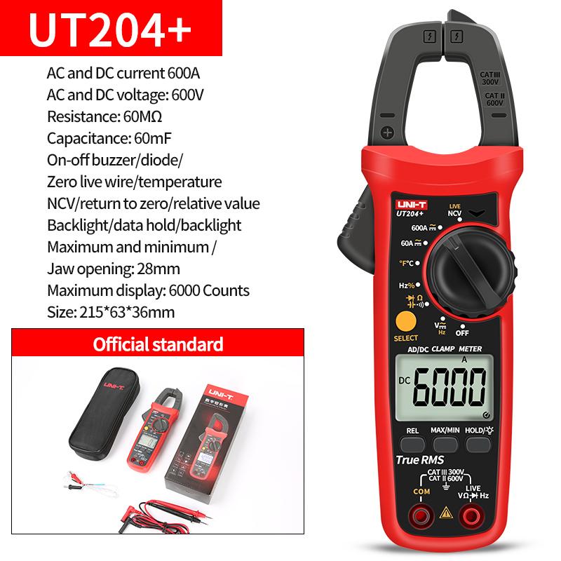 UNI-T UT201/202/203/204 Plus Digital Clamp Meter 400-600A Current Auto Range True RMS Pliers Ammeter Voltmeter Resistance Tester