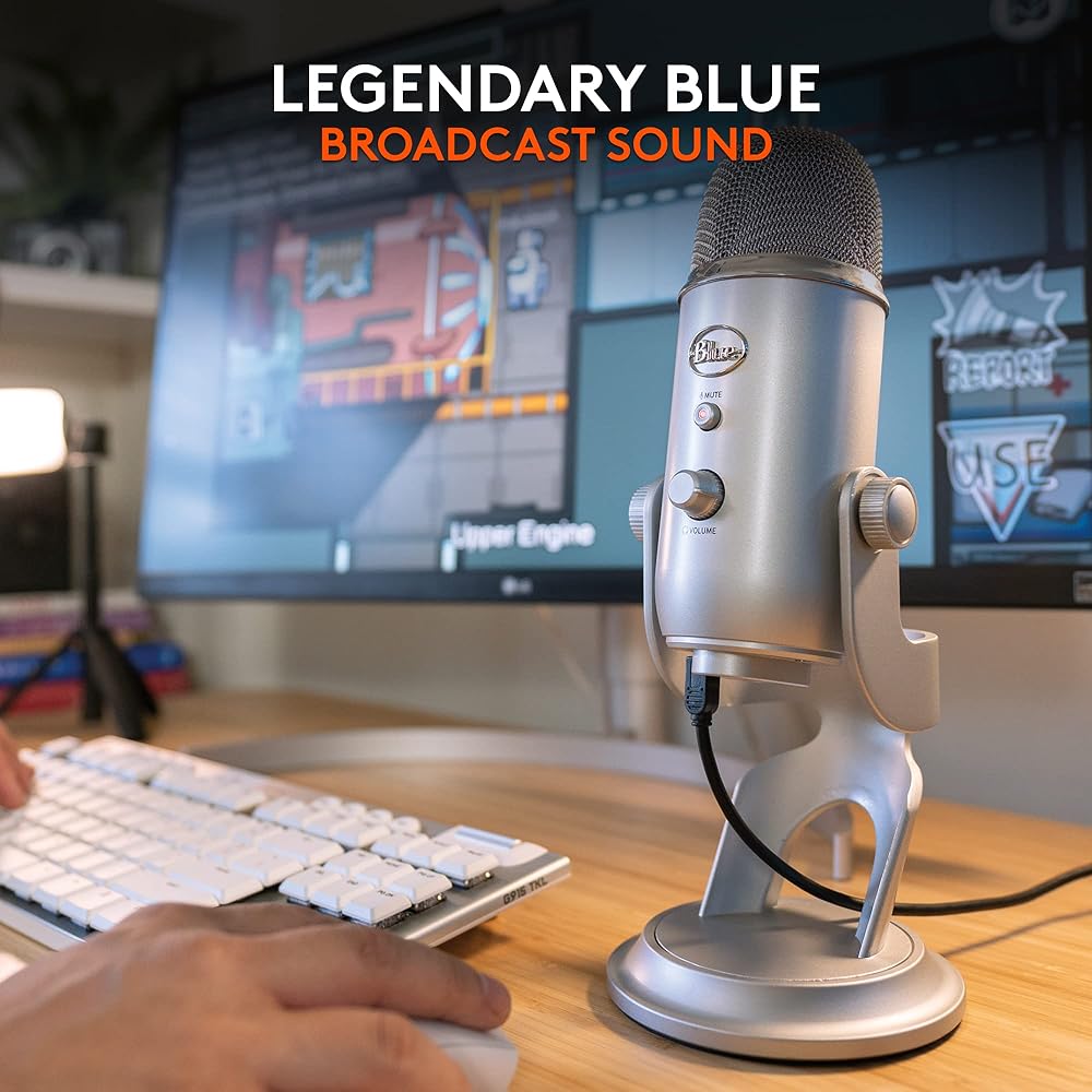 Blue Microphones Yeti USB Microphone Silver 1950 Model 16-bit/48kHz High-Quality Sound Recording