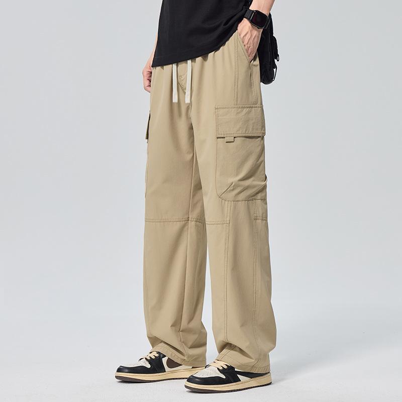 American tooling trendy brand loose straight long pants men's solid color fashion versatile wide leg drape lace-up casual pants