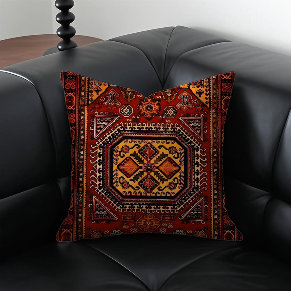 Vintage Persian Style Pillow Cushion Cover Pillow Case Anti-Dustmite Invisible Zipper Silky Plush Cushion
