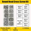 500/320pcs 304 Stainless Steel Cross Round Pan Head Phillips Machine Screw Button Head Cap Cross Bolt M1 M1.2 M1.4 M1.6 M2.5 M3
