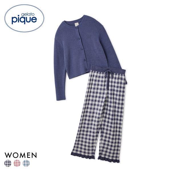 Gelato Pique Women s WhiteDay Ribbed Cardigan & Check Long Pants Set Top and Bottom Gelato Pique Room Wear gelato pique White Day All 3 colors